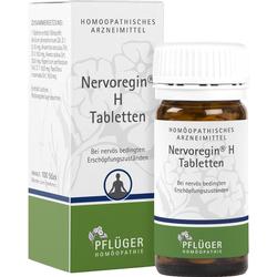 Braunglasflasche und Verpackung von homöopathischen Nervoregin H Tabletten.