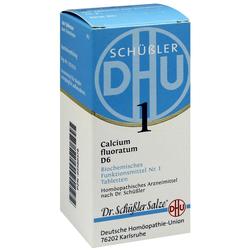 Eine Schachtel mit Schüßler-Salz Tabletten, Calcium fluoratum D6.