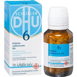 Eine Schachtel und Flasche mit homöopathischem Mittel namens Kalium sulfuricum D6.