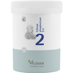 Weißes Behältnis mit Aufschrift "Calcium phosphoricum D6" und der Zahl 2.