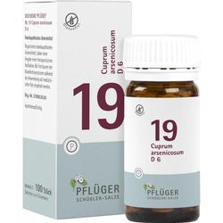 Eine Schachtel und Flasche homöopathischer Tabletten mit der Aufschrift "19 Cuprum arsenicosum D 6".
