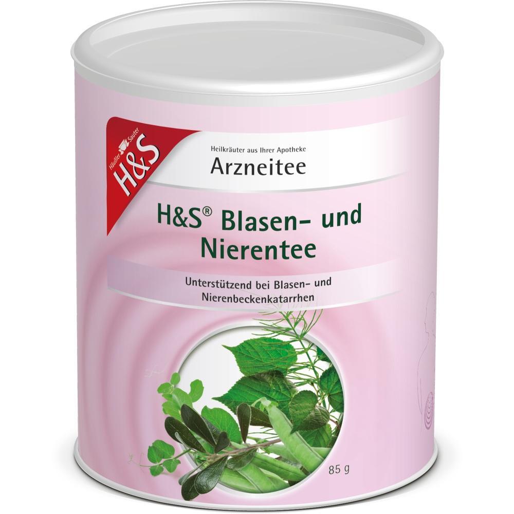 Rosa Dose mit Kräutertee für Blase und Nieren, zur Unterstützung bei Beschwerden.