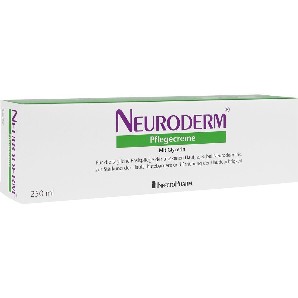 Weiße Verpackung einer Neuroderm Pflegecreme mit lila und grüner Schrift.
